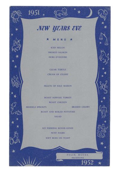 New Years Eve menu, Felix Hotel