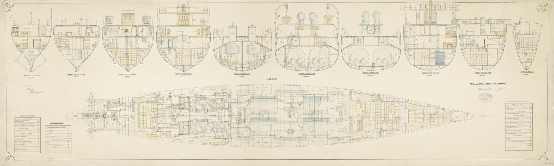 Drawing showing sections and hold plan of H.M. Colonial Cruiser "Ringarooma"