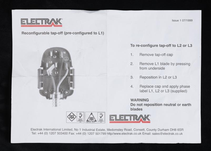 Manual for Electrak reconfigurable tap-off from NHS Nightingale North West