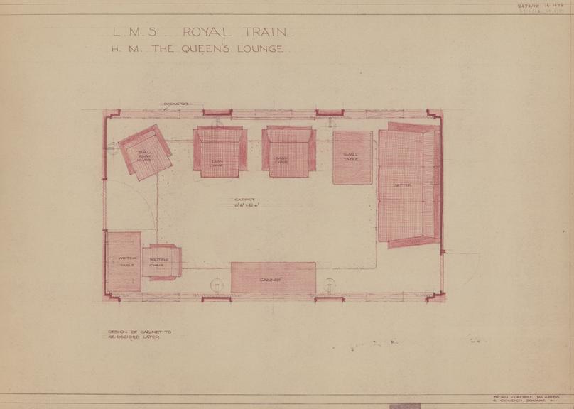 Plan of HM The Queen's Lounge for LMS Royal Saloon