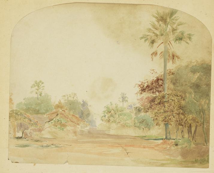 Watercolour of a lane scene at Mor near Barh, India