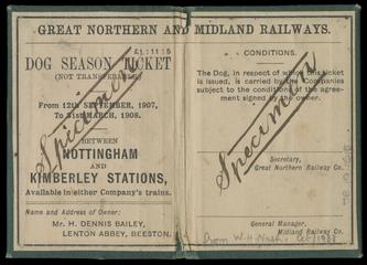 Great Northern and Midland Railways Dog Season Ticket