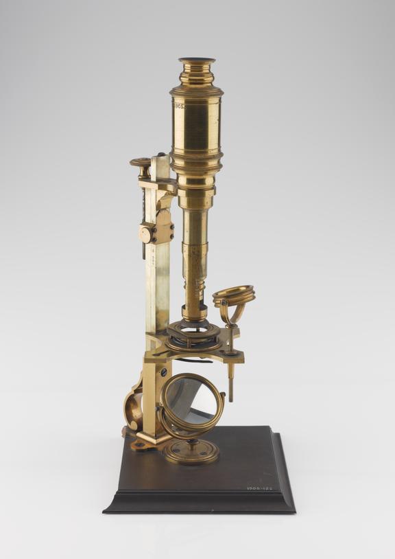 Compound microscope, by John Cuff, with scroll foot pillar, c