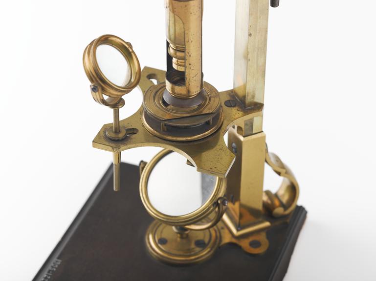 Compound microscope, by John Cuff, with scroll foot pillar, c