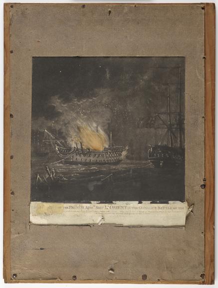 Peepshow transparency: (Burning) of the French Adm. Ships L'Orient in the Glorious Battle of the Nile