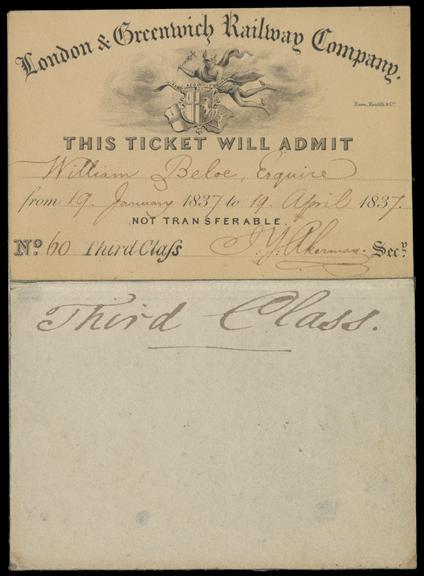 London & Greenwich Railway 3rd class season ticket