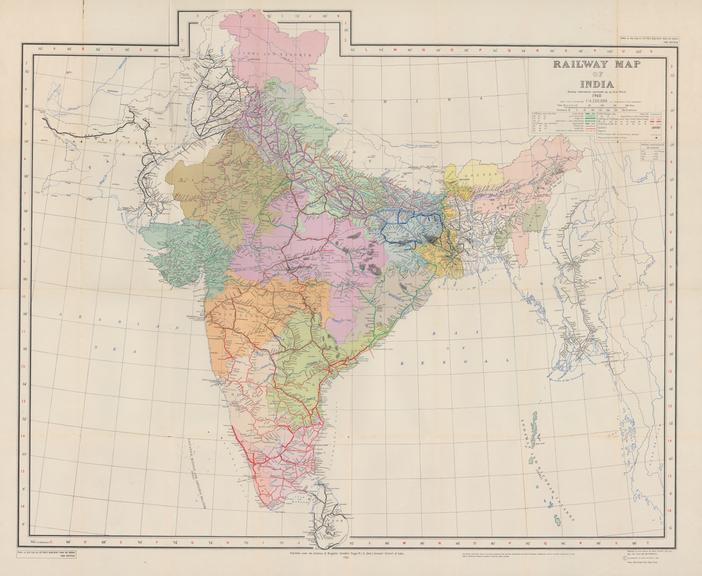 Map titled 'Railway Map of India, railway information corrected up to 31st March 1960/67-mile Railway Map of India 1960 edition'