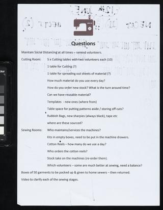 Handwritten counts for Personal Protective Equipment produced by volunteers