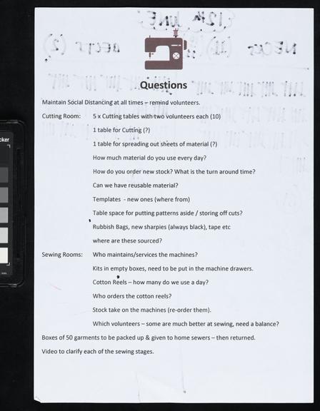 Handwritten counts for Personal Protective Equipment produced by volunteers