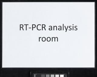 Sign for RT-PCR area of a COVID-19 testing centre