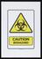 Caution sign from a sample preparation area of a COVID-19 testing centre