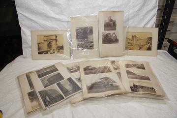 Box labelled album pages containing photographs of British landscapes and Roman monuments
