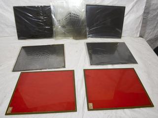 Collection of glass plate negatives, safelight filters, and lantern slides