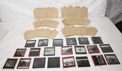 Collection of black and white lantern slides of various sizes