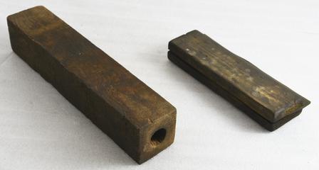 Two Wooden Blocks for Wooden Bed Lathe, used by Pennington Mill Co. Ltd