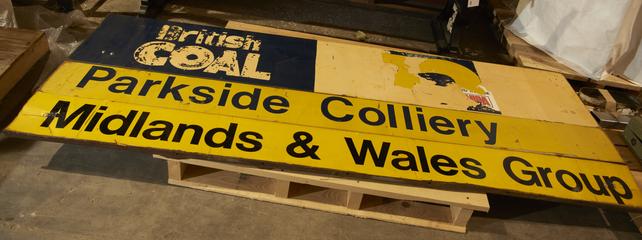 Blue and Yellow Agecroft Colliery Sign