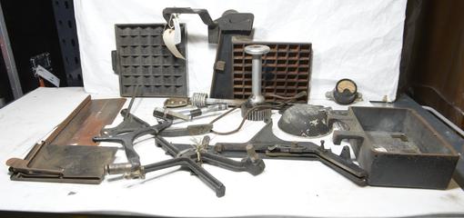 Linotype Machine Parts including Trays and Machine Frames