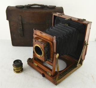 'The Imperial' folding bellows field or stand camera with triple extension, c 1890