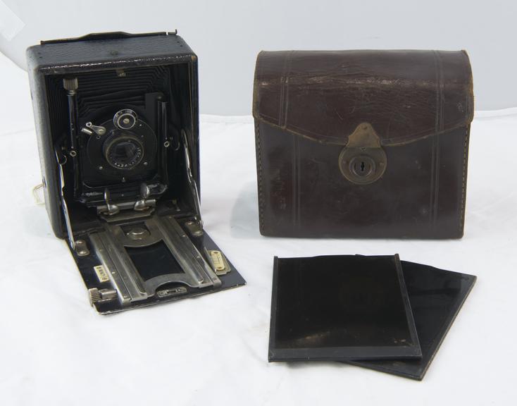Cameo Model II double extension. W. Butcher and Sons Camera, Case and two Spare Plates.