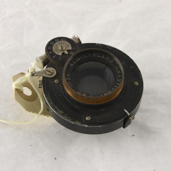 Aldis Planio Anastigmat lens and Ensign Sektor shutter, c 1912