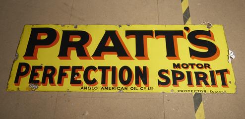 Enamel petrol sign for 'Pratts Perfection Motor Spirit'