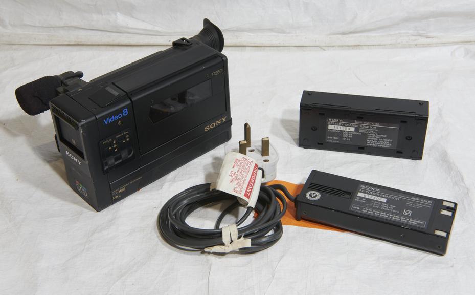 Sony Video-8 Camcorder with Battery Charge Adaptor, AC Pack\Battery Charger, Battery and Carry Strap, c 1987