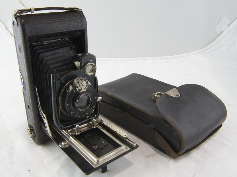 Ensign Flush Back Folding Bellows Rollfilm Camera No.116 and Case, c 1922