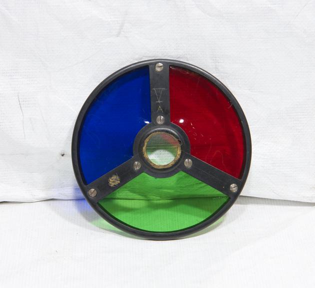 Three colour filter wheel for cine camera