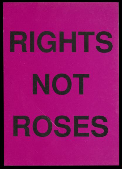 Disability protest 'Rights not Roses' sticker