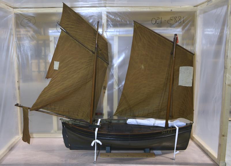 Whole model of Mount's Bay (Cornish) lug-sail boat