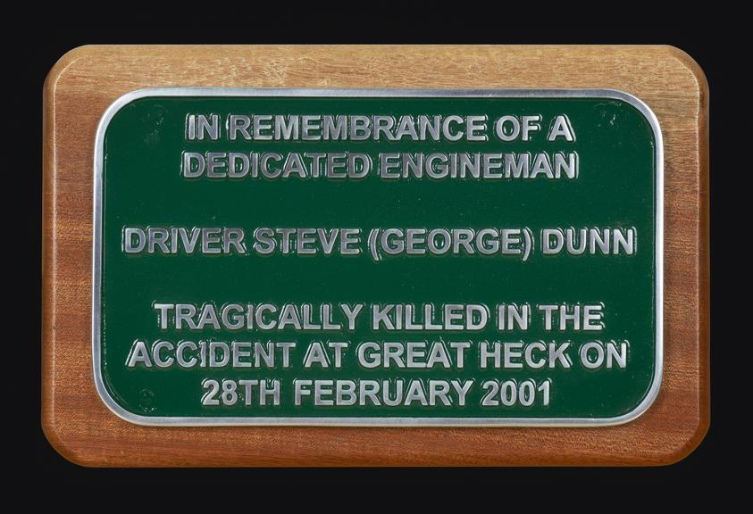 Commemorative plaque from Freightliner Class 66 locomotive No 66526 'Steve (George) Dunn'