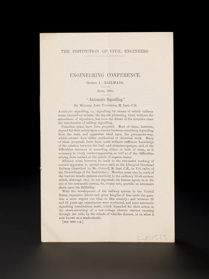 Volume titled 'The Institution of Civil Engineers. Engineering Conference. Section I.-Railways. "Automatic Signalling"'