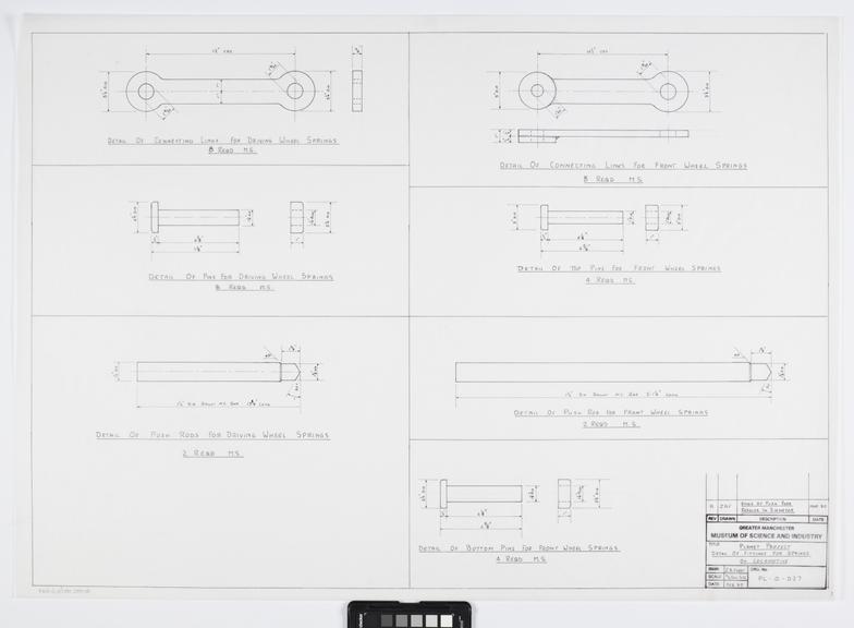 Drawing of details of fittings for springs on locomotive | Science ...