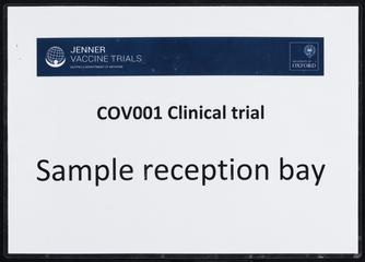 ‘COV001 Clinical trial Sample reception bay' sign