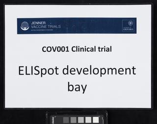 ‘COV001 Clinical trial ELISpot development bay’sign