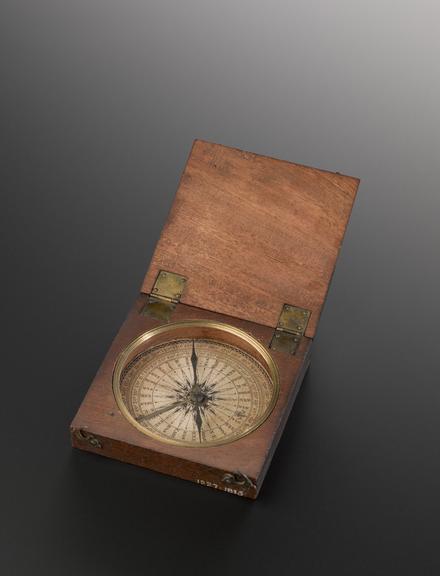 Compass in square wooden case