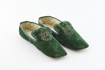 Pair of Queen Victoria's green velvet slippers