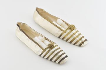 Pair of Queen Victoria's white satin slippers, England, 1840-1848