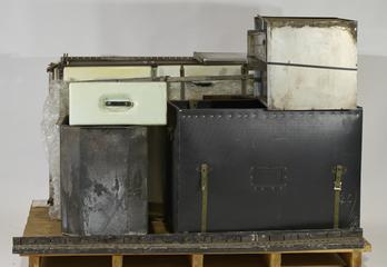 Part of fourteen kitchen units constructed in steel and plastic with integrated sink