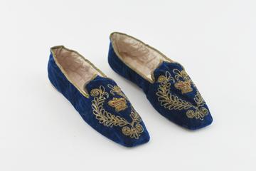 Pair of Queen Victoria's blue velvet slippers