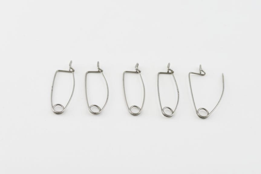 Five steel safety pins, Europe, 1880-1920