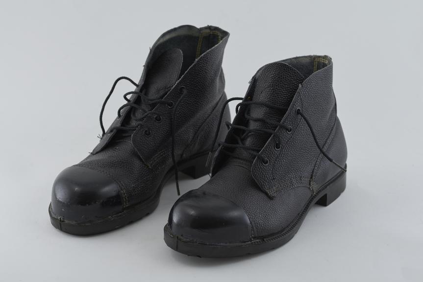 Miner's pair heavy duty leather boots with steel toe cap, issued by National Coal Board