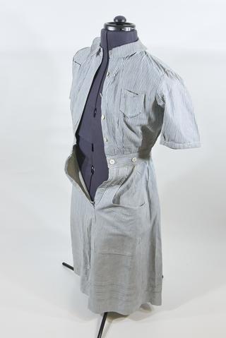 Nurse's uniform dress, blue and white striped cotton