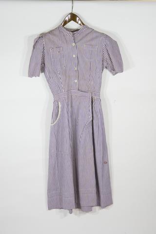 Nurse's uniform dress of thick white and lilac stripes