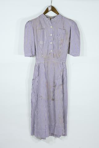 Nurse's uniform dress of thick white and lilac stripes