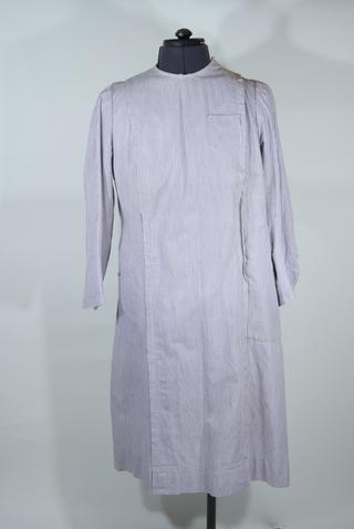 Nurse's uniform dress of narrow white and lilac stripes