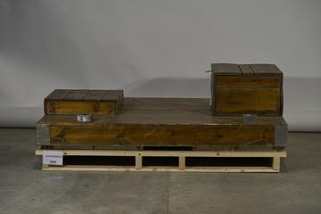 Parts of Jockey balance by Avery early 20th century consisting wooden base for scale and weights