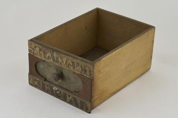 Wooden drawer with 2 painted labels