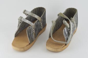 Pair of wood soled pattens used by ironfounders