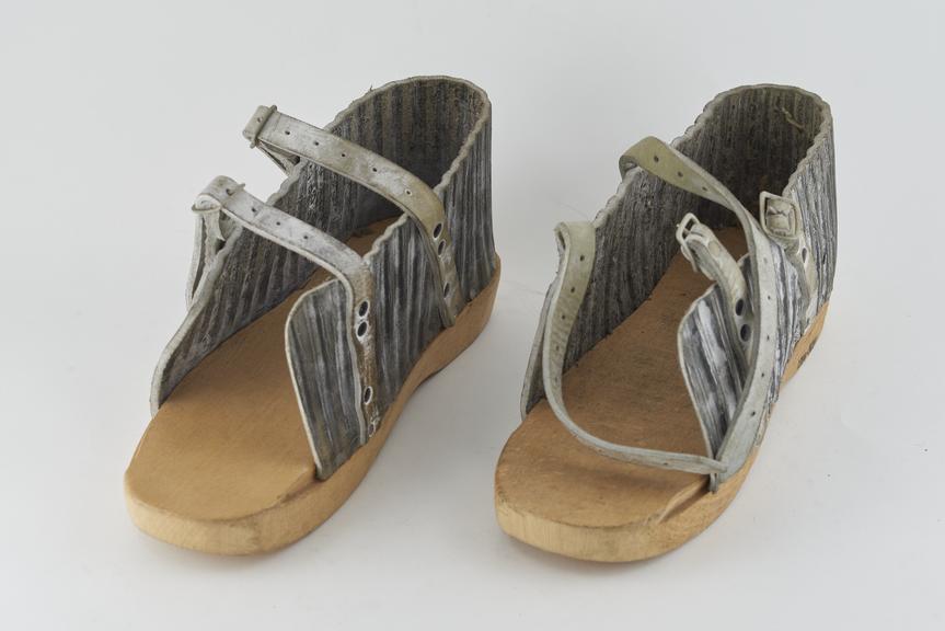 Pair of wood soled pattens used by ironfounders